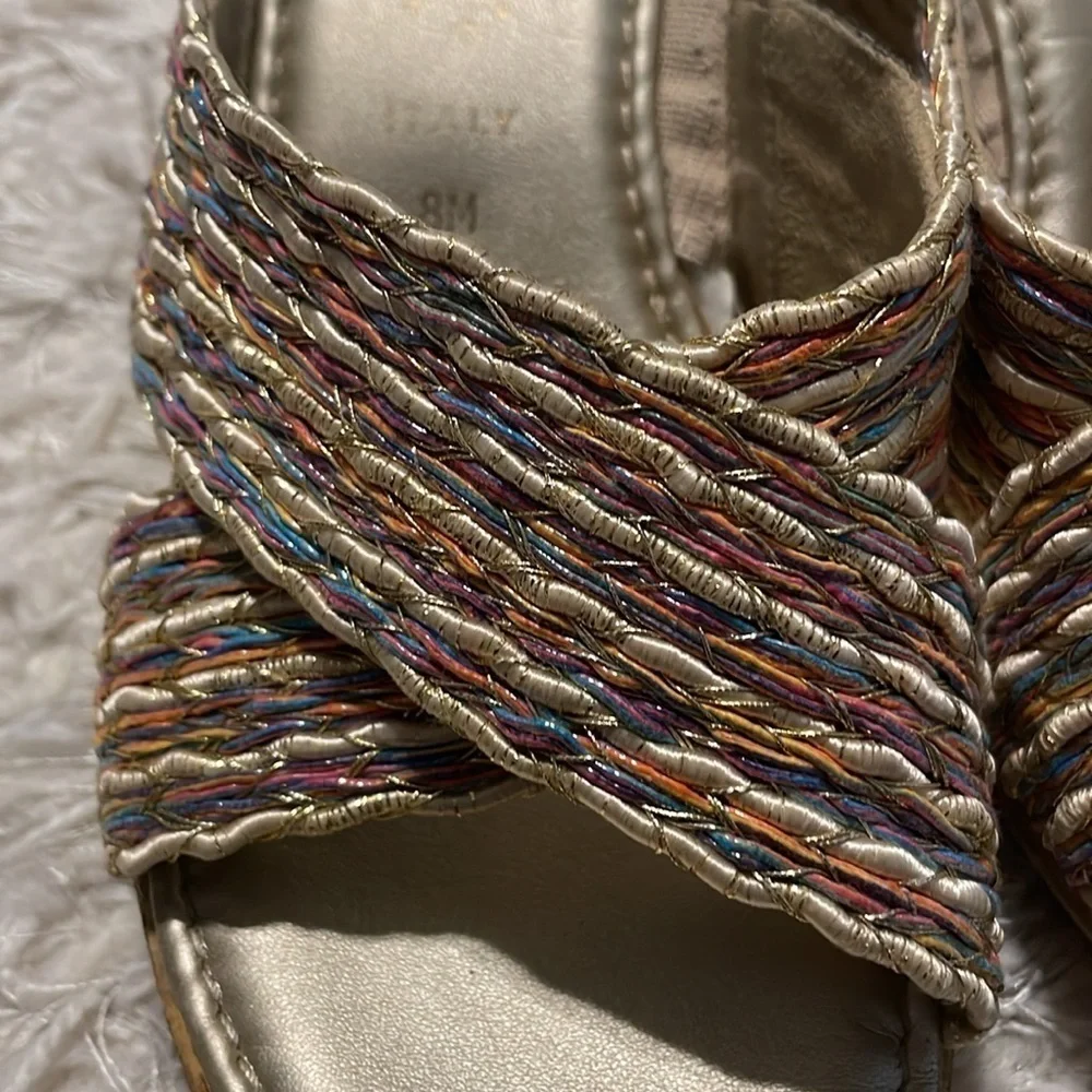 Italian Shoemakers Women Wedge Heels Size 8 Gold Colorful Coastal Bohemian